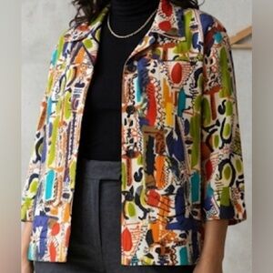 Mirror Image Vintage Abstract Art Print Jacket Button Up Shirt size Large